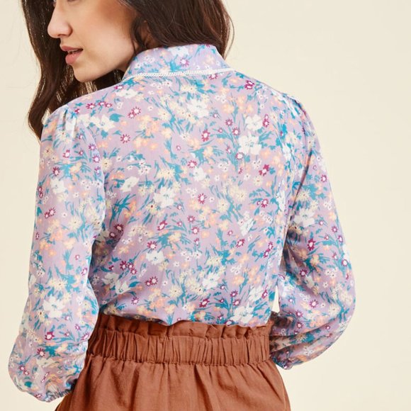 ModCloth | lavender floral chiffon peplum xs rare - Picture 2 of 13